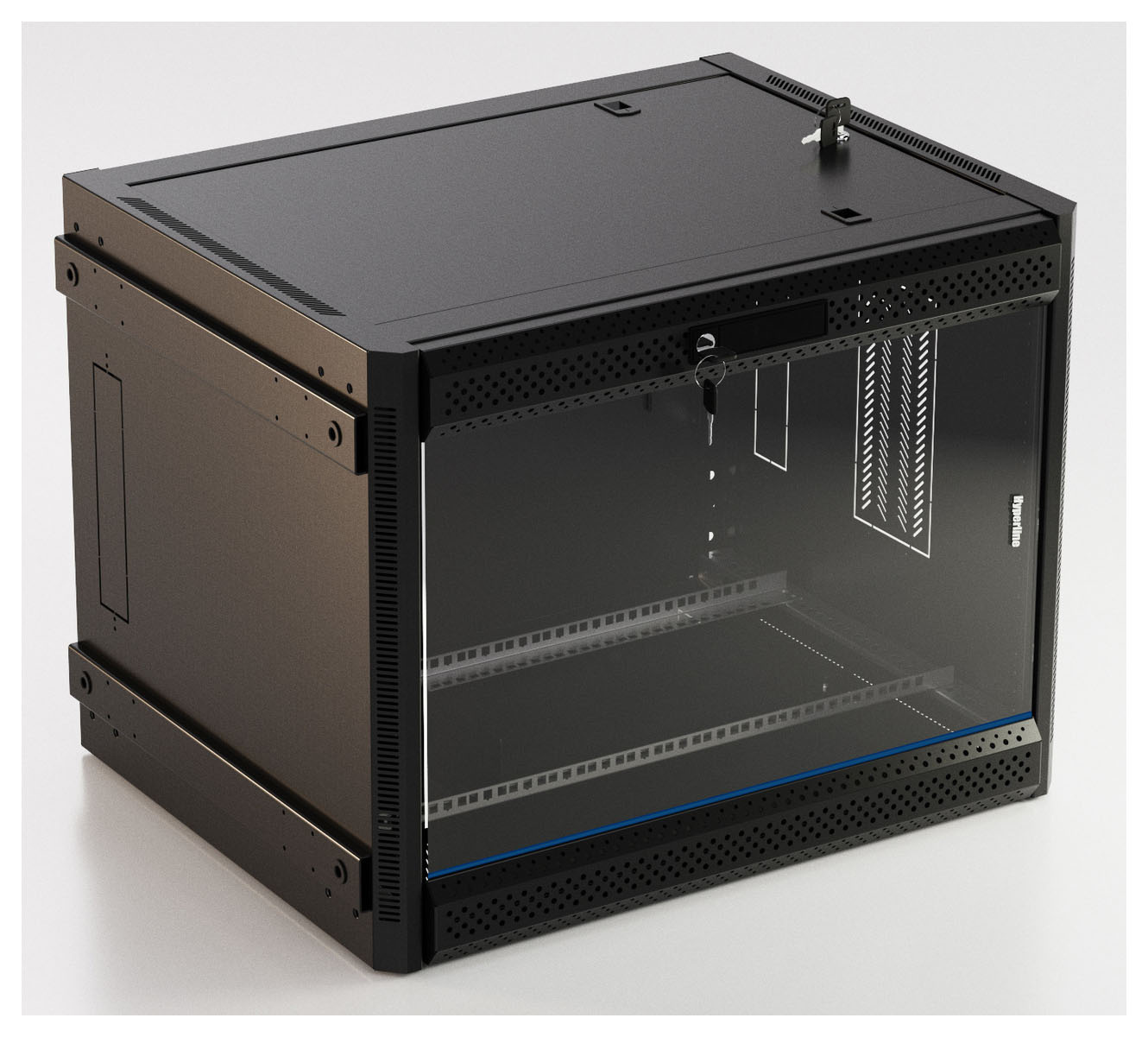 Шкаф коммутационный Hyperline (TWB-FC-2245-GP-RAL9004) настенный 22U 600x450мм пер.дв.стекл 60кг черный