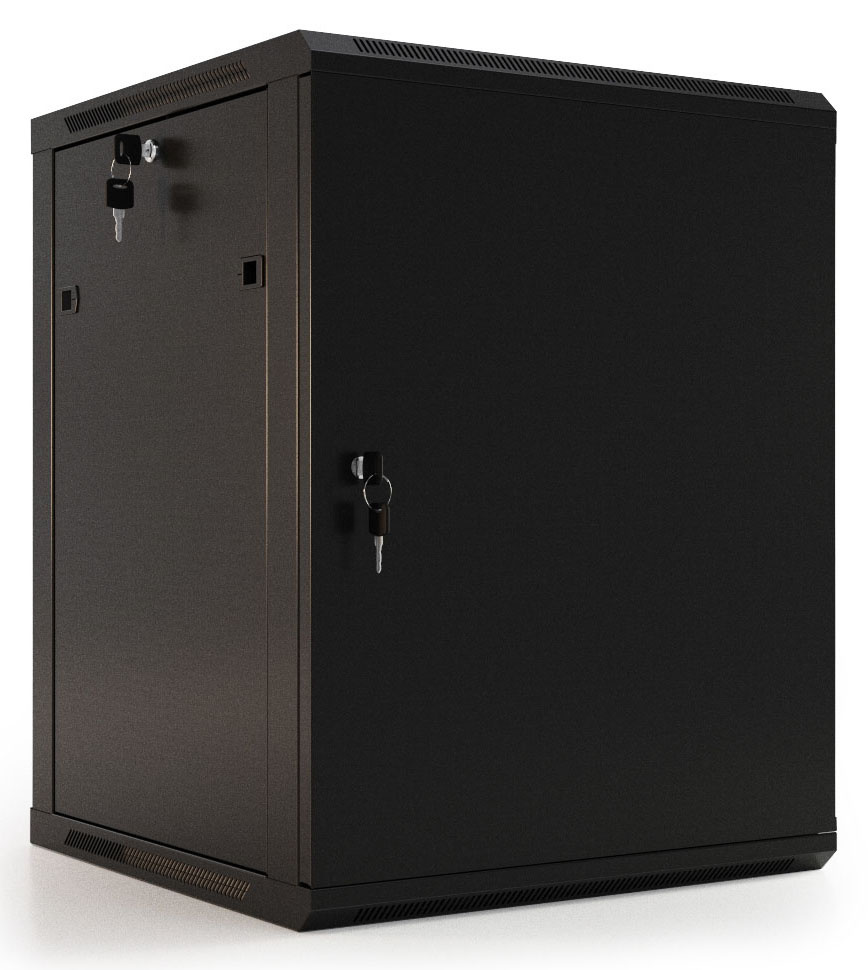 Шкаф серверный Hyperline (TWB-0966-SR-RAL9004) настенный 9U 600x600мм пер.дв.металл 2 бок.пан. 60кг черный IP20 сталь