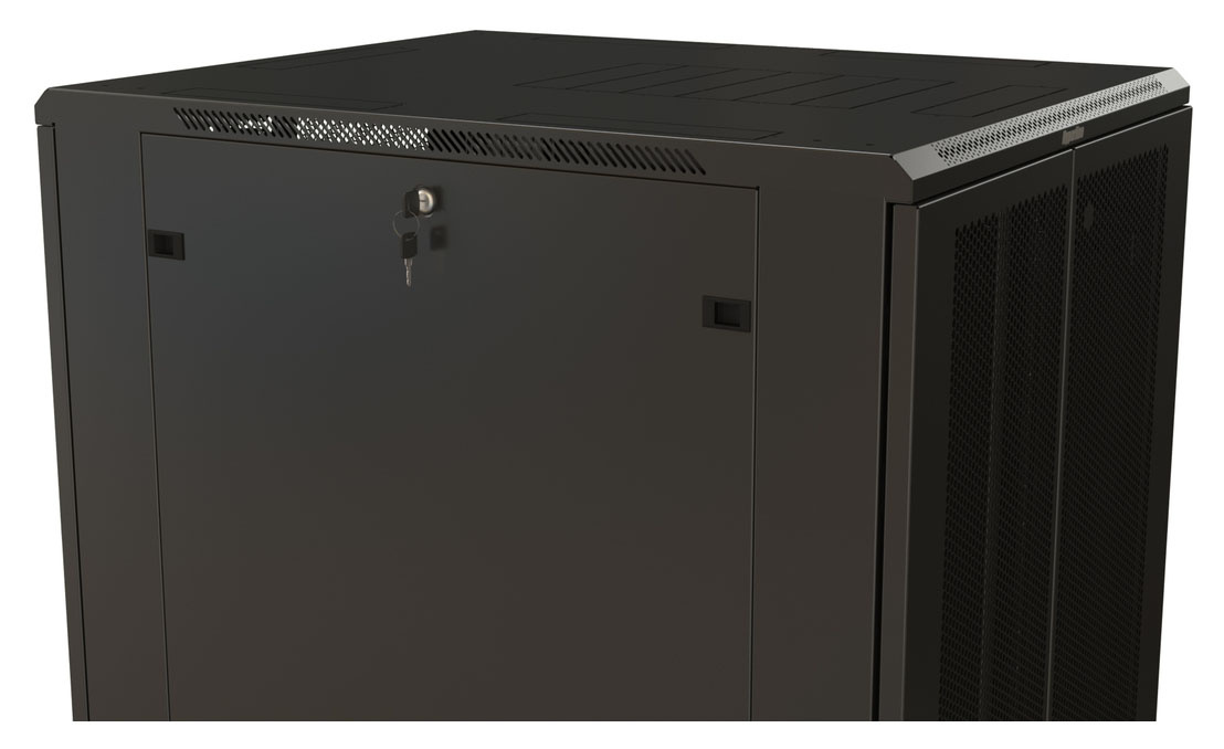 Шкаф серверный Hyperline (TTR-4281-DD-RAL9005) напольный 42U 800x1000мм пер.дв.перфор.2ств. задн.дв.перфор.2-хст. 2 бок.пан. 800кг черный IP20 сталь