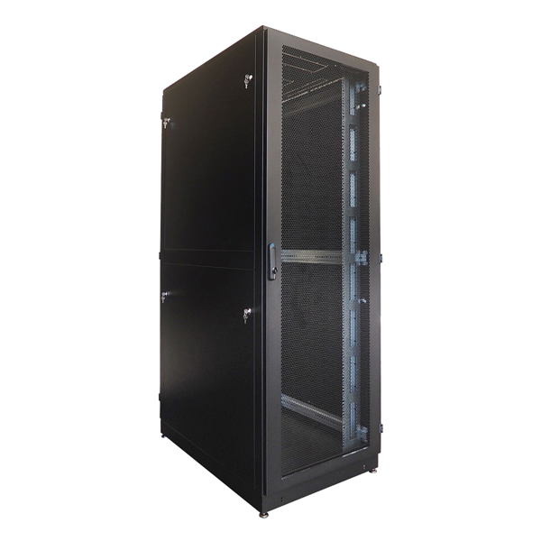 Шкаф Шкаф серверный напольный 48U (800  1200) дверь перфорированная, задние двойные перфорированные, цвет черный (ШТК-М-48.8.12-48АА-9005)