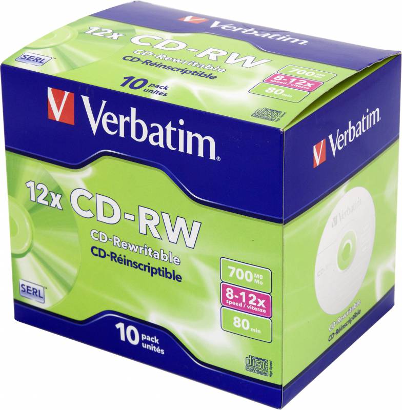 Картинка - Диск CD-RW Verbatim 700Mb 12x Jewel case (10шт) (43148) 43148