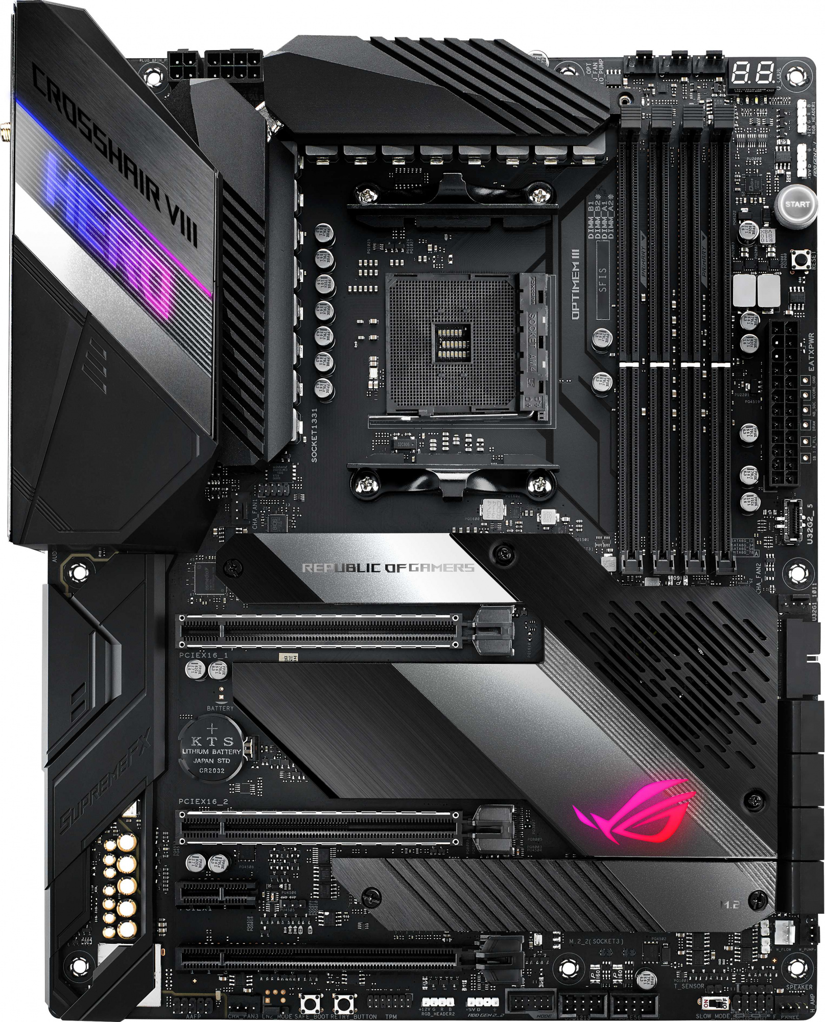 Картинка - Материнская плата Asus ROG CROSSHAIR VIII HERO(WI-FI) Soc-AM4 AMD X570 4xDDR4 ATX AC`97 8ch(7.1) 1 x 2.5Gigabit + Gigabit Ethernet RAID ROG CROSSHAIR VIII HERO(WI-FI)