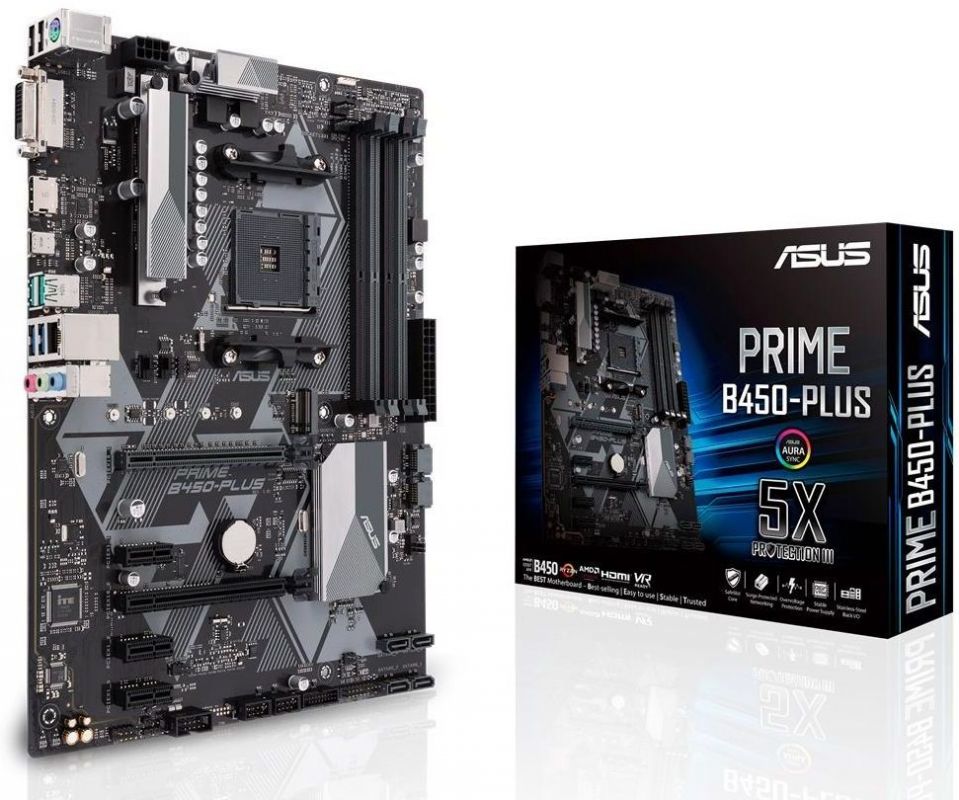 Картинка - Материнская плата Asus PRIME B450-PLUS Soc-AM4 AMD B450 4xDDR4 ATX AC`97 8ch(7.1) GbLAN RAID+DVI+HDMI