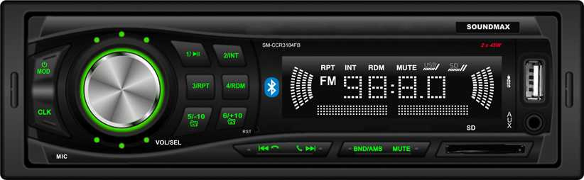 Картинка - Автомагнитола Soundmax SM-CCR3184FB 1DIN 2x45Вт SM-CCR3184FB(ЧЕРНЫЙ)\G