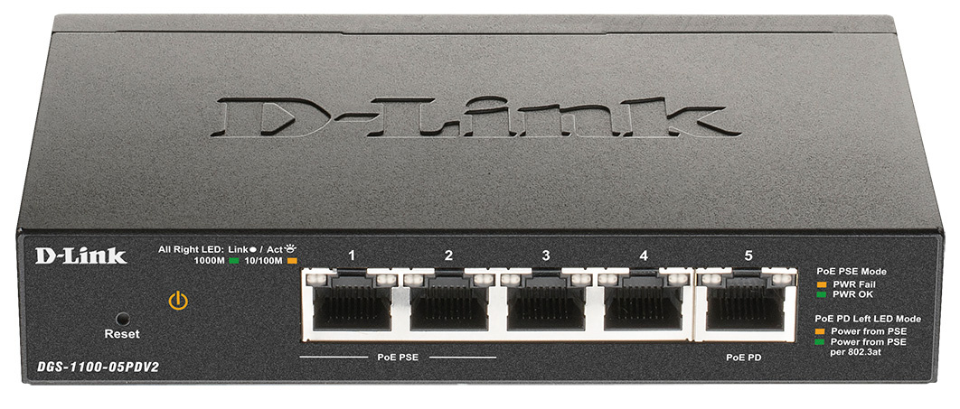 Картинка - Коммутатор D-Link DGS-1100-05PDV2 5G 2PoE настраиваемый