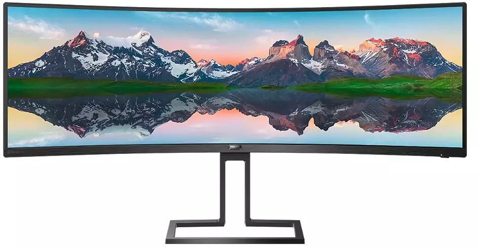 Картинка - Монитор Philips 49" 498P9 черный VA LED 32:9 HDMI M/M матовая HAS Pivot 450cd 178гр/178гр 5120x1440 DisplayPort DQHD USB 15.2кг