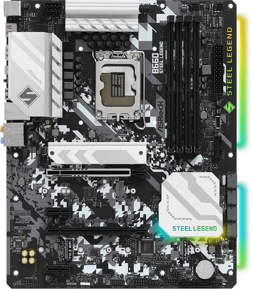 Картинка - Материнская плата Asrock B660 STEEL LEGEND Soc-1700 Intel B660 4xDDR4 ATX AC`97 8ch(7.1) 2.5Gg RAID+HDMI+DP B660 STEEL LEGEND