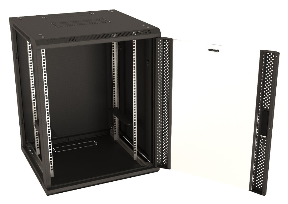 Шкаф серверный Hyperline (TWB-FC-1566-GP-RAL9004) настенный 15U 600x600мм пер.дв.стекл 60кг черный IP20 сталь