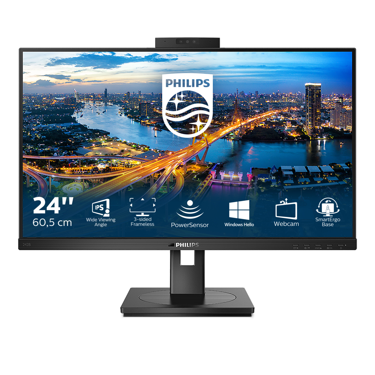 Картинка - Монитор LCD 23.8\\\'\\\' [16:9] 1920х1080(FHD) IPS, nonGLARE, 250cd/m2, H178°/V178°, 1000:1, 50M:1, 16.7M, 4ms, VGA, DVI, HDMI, DP, USB-Hub, Height adj, Tilt, Swivel, Speakers, 3Y, Black 242B1H (00/01)