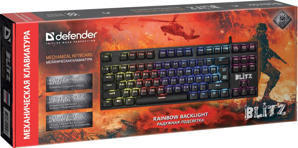 Картинка - Клавиатура Defender Blitz GK-240L механическая черный USB for gamer LED