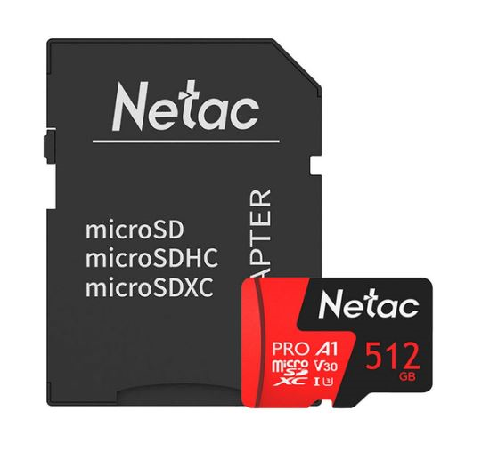 Картинка - Флеш карта microSDHC 512Gb Class10 Netac NT02P500PRO-512G-R P500 Extreme Pro + adapter NT02P500PRO-512G-R