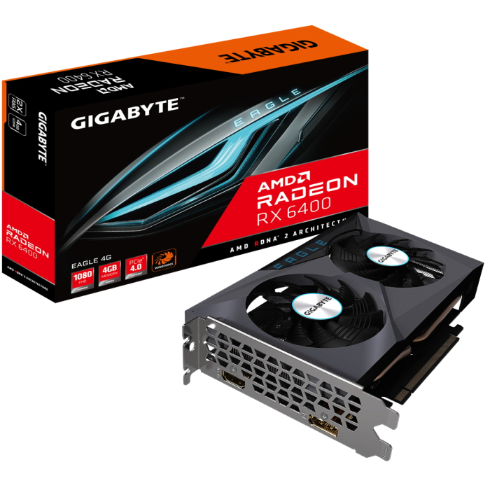 Картинка - Видеокарта Gigabyte PCI-E GV-R64EAGLE-4GD AMD Radeon RX 6400 4096Mb 64 GDDR6 2610/18000 HDMIx1 DPx1 HDCP Ret GV-R64EAGLE-4GD