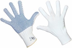 REXANT (09-0260) Перчатки нейлоновые с частичным покрытием ладони и пальцев «Точка» ПВХ белые