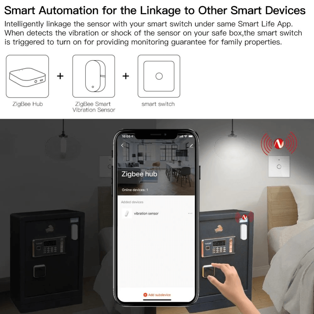 Датчик вибрации MOES Vibration Sensor ZSS-Z-VBR, Zigbee, AAA 2шт х 1.5 V