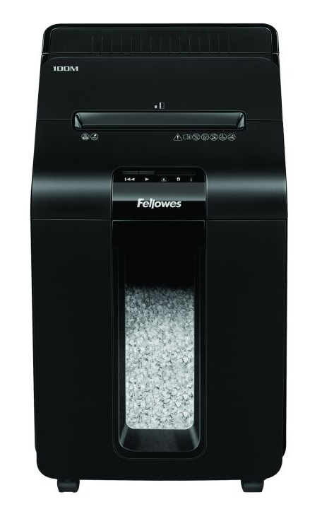 Картинка - Шредер Fellowes AutoMax 100M с автоподачей (секр.P-4)/перекрестный/100лист./23лтр./скрепки/скобы/пл.карты