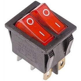 Rexant 36-2410 Выключатель клавишный 250V 15А (6с) ON-OFF красный  с подсветкой  ДВОЙНОЙ