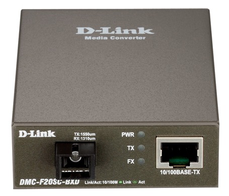 Картинка - Медиаконвертер D-Link DMC-F20SC-BXD Twisted-pair to FE Single-mode Fiber 20km LC TX 1550nm RX