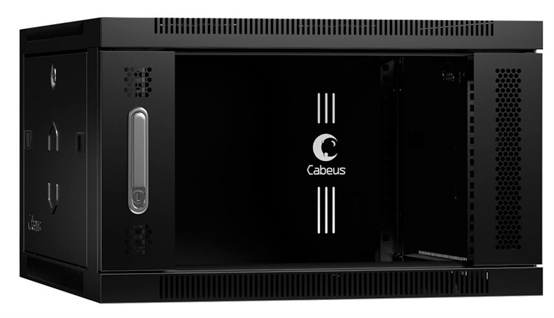Cabeus SH-05F-6U60/35-BK Шкаф телекоммуникационный настенный 19" 6U 600x350x368mm (ШхГхВ) дверь стекло, цвет черный (RAL 9004) (SH-05F-6U60/35-BK)