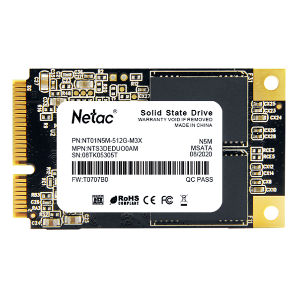 Картинка - Ssd накопитель Netac SSD N5M mSATA SATAIII 3D NAND 512GB, R/W up to 540/490MB/s, 3y wty (NT01N5M-512G-M3X)