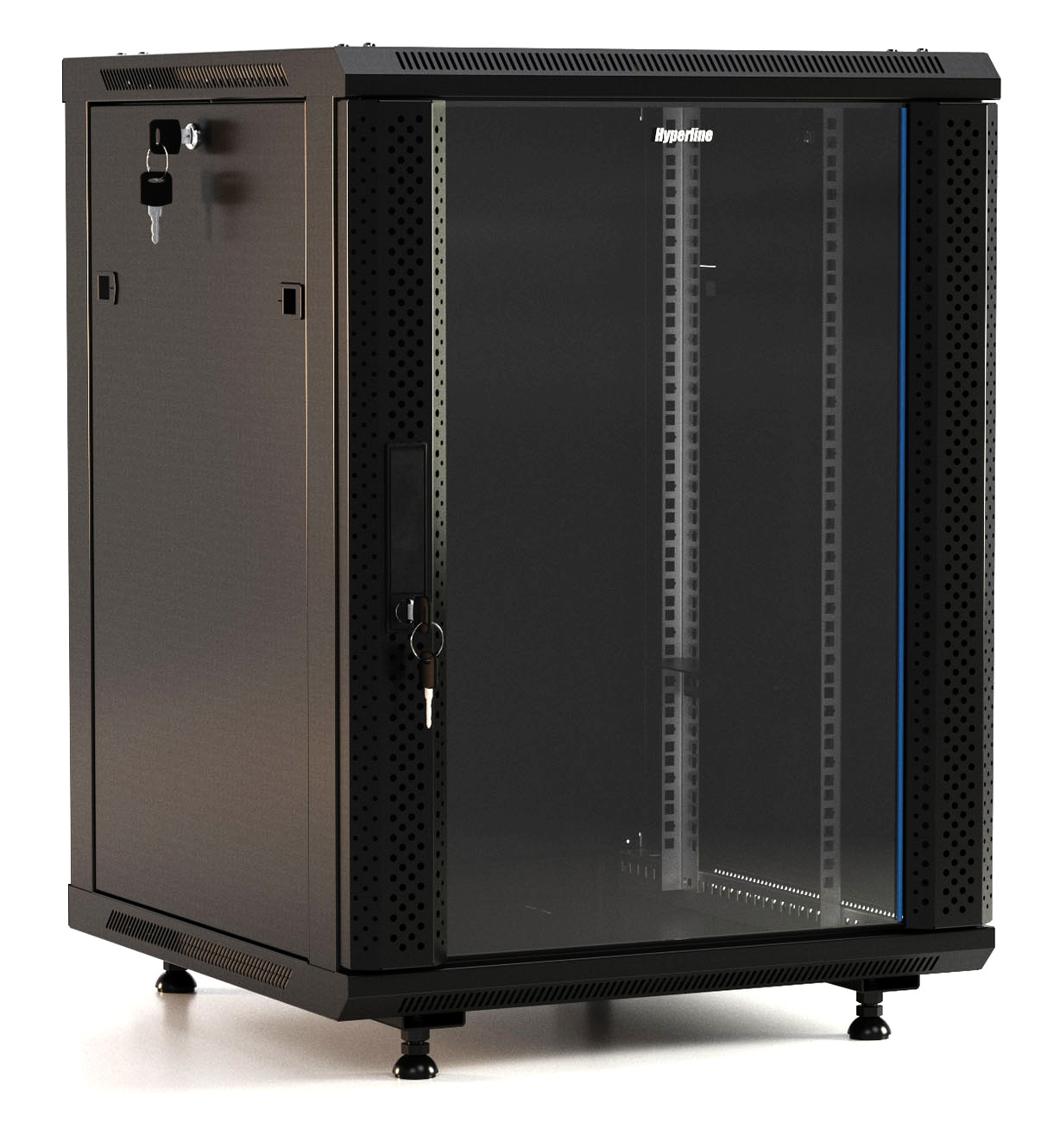 Шкаф коммутационный Hyperline (TWB-FC-2266-GP-RAL9004) настенный 22U 600x600мм пер.дв.стекл 60кг черный