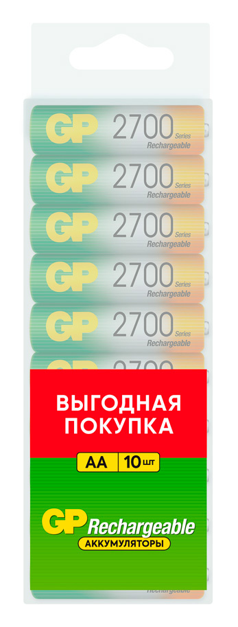 Картинка - Аккумулятор GP 270AAHC AA NiMH 2700mAh (10шт) 270AAHC-CRB10