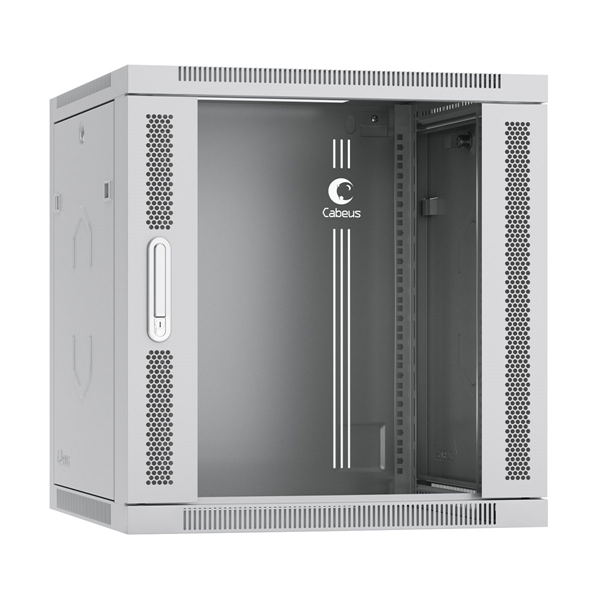 Cabeus SH-05F-12U60/60-R Шкаф телекоммуникационный настенный разобранный 19" 12U 600x600x635mm (ШхГхВ) дверь стекло, цвет серый (RAL 7035) (SH-05F-12U60/60-R)