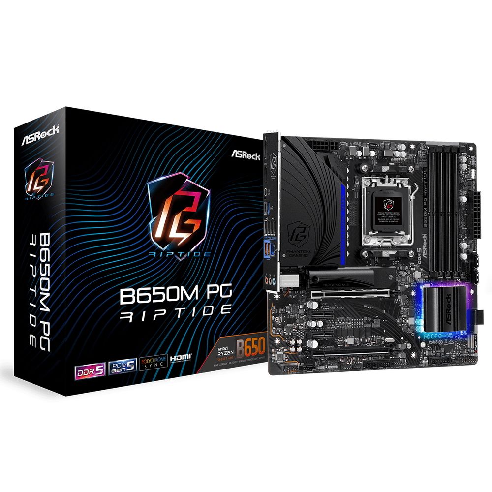 Купить Материнская плата ASROCK B650M PG RIPTIDE, AM5, B650, 4*DDR5,  HDMI+DP, 4xSATA3 6.0, M.2 Socket, RAID, 6xUSB 3.2, 8xUSB 2.0, Type-C, mATX;  90-MXBJ90-A0UAYZ (B650M PG RIPTIDE) в интернет-магазине Неватека по  выгодной цене