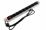 Блок розеток Rem-16 с выкл., 8 Schuko, 16 A, алюм., 19", шнур 3 м (R-16-8S-V-440-3)