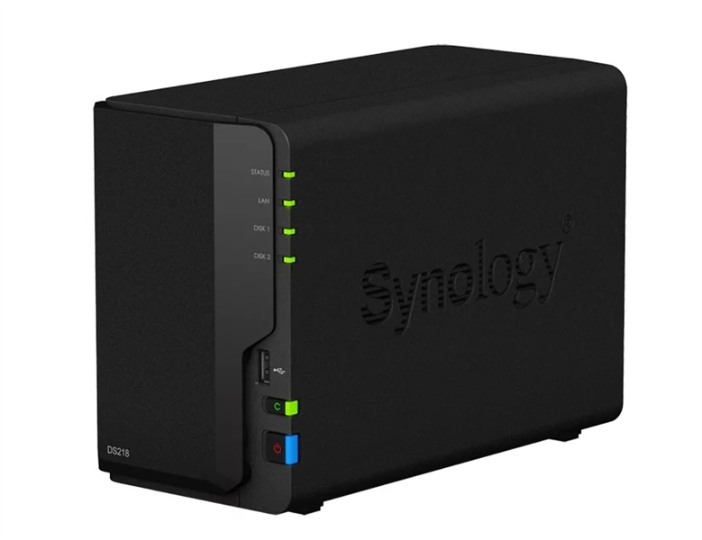 Картинка - Система хранения данных Synology  QC1,4GhzCPU/2GB DDR4/RAID0,1/up to 2hot plug HDDs SATA(3,5\\\'\\\')/2xUSB3.0,1xUSB2.0/1GigEth/iSCSI/2xIPcam(up to 20)/1xPS repl DS216 (DS218)