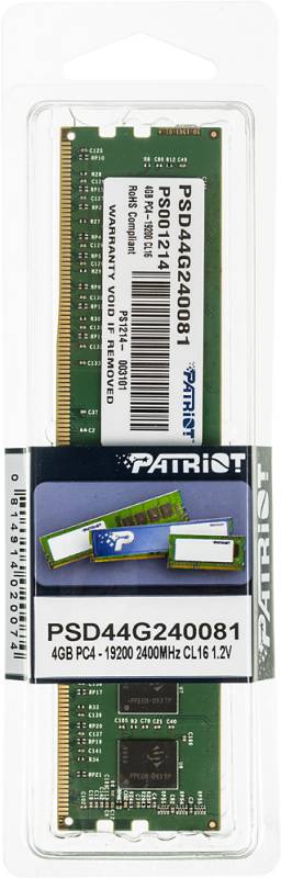 Картинка - Память DDR4 4Gb 2400MHz Patriot PSD44G240081 RTL PC4-19200 CL17 DIMM 288-pin 1.2В single rank PSD44G240081