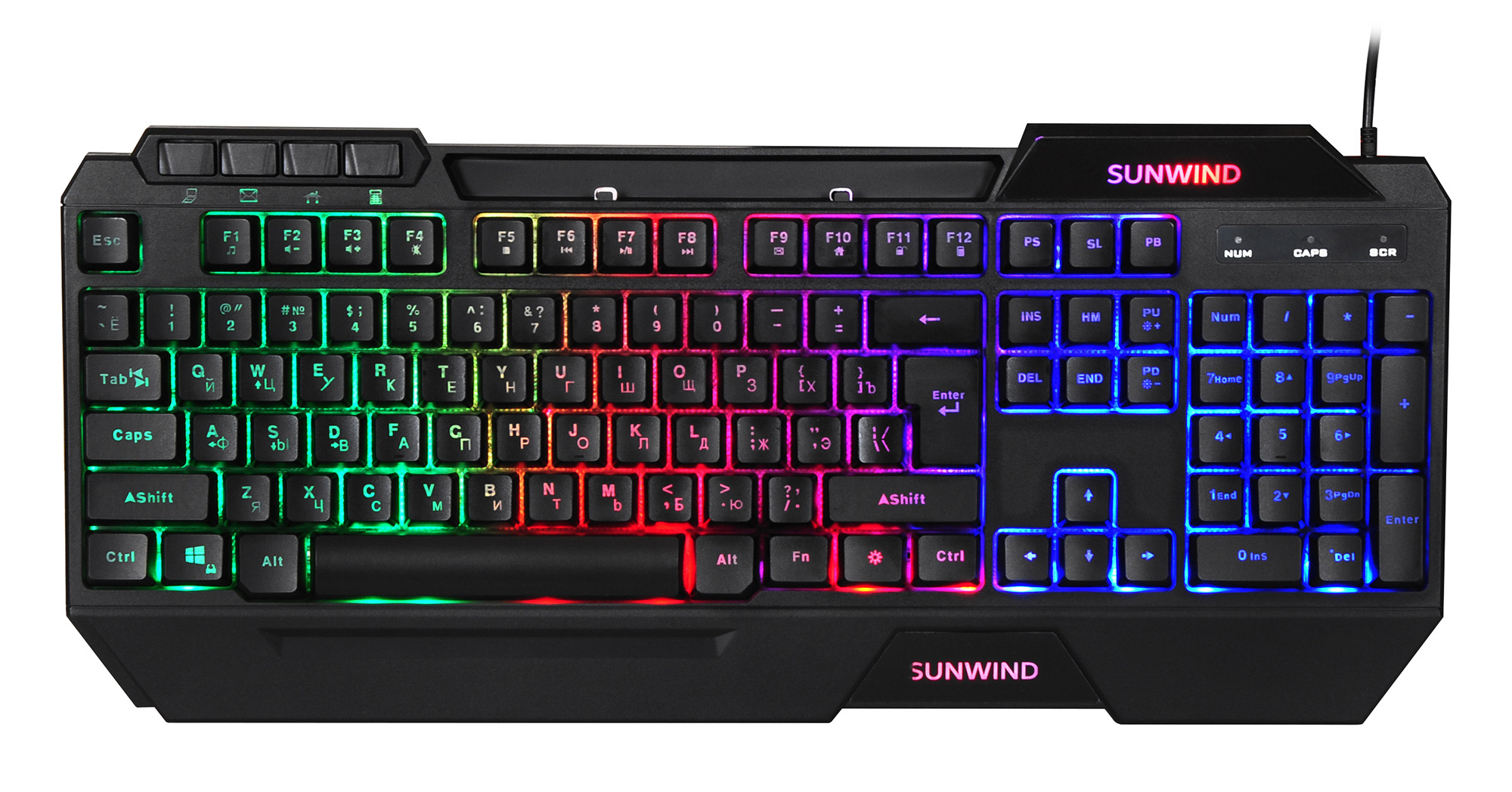 Картинка - Клавиатура SunWind SW-K515G черный USB Multimedia for gamer LED SW-MK103