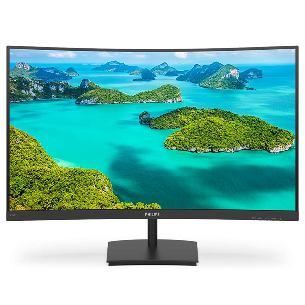 Картинка - Монитор 23,6" Philips 241E1SCA изогнутый 1920x1080 75 Гц VA LED 16:9 4ms VGA HDMI 20M:1 3 000:1 178/178 250cd Tilt Speakers Black (241E1SCA/00)