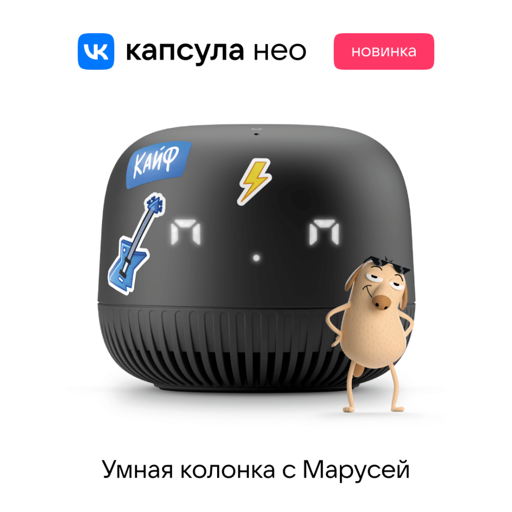 Купить Умная колонка VK Капсула Нео с голосовым помощником Марусей, черный,  модель: Нео в интернет-магазине Неватека по выгодной цене с доставкой,  характеристики, фотографии - Санкт-Петербург