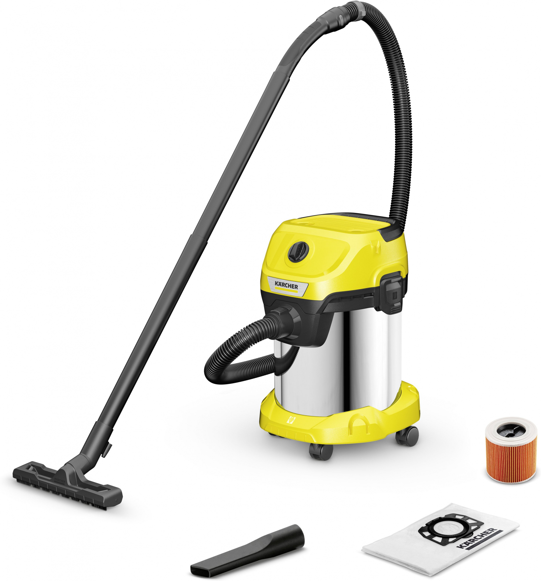 Купить Строительный пылесос Karcher WD 3 S V-17/4/20 1000Вт (уборка:  сухая/сбор воды) желтый в интернет-магазине Неватека по выгодной цене с  доставкой, характеристики, фотографии - Санкт-Петербург