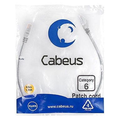 Cabeus PC-UTP-RJ45-Cat.6-0.5m Патч-корд UTP, категория 6, 0.5 м, неэкранированный, серый LSZH