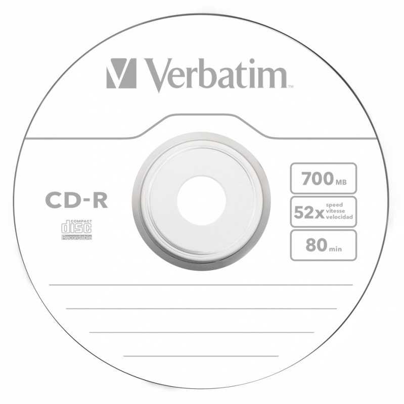 Картинка - Диск CD-R Verbatim 700Mb 52x Cake Box (100шт) (43411)