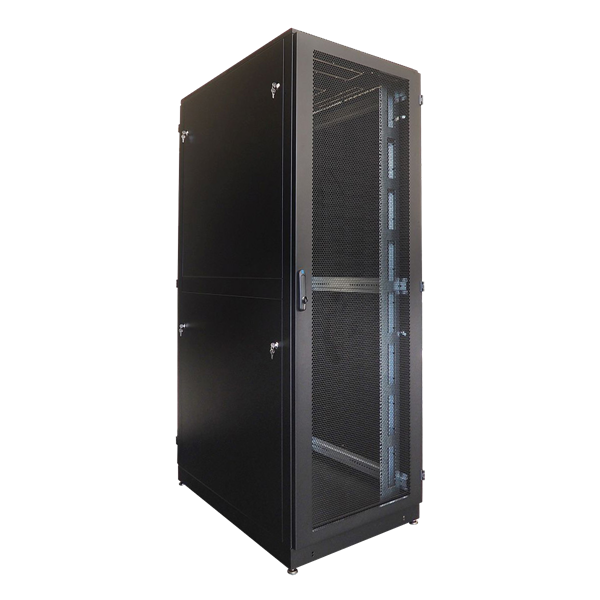 Шкаф Шкаф серверный напольный 42U (800  1200) дверь перфорированная, задние двойные перфорированные, цвет черный (ШТК-М-42.8.12-48АА-9005)