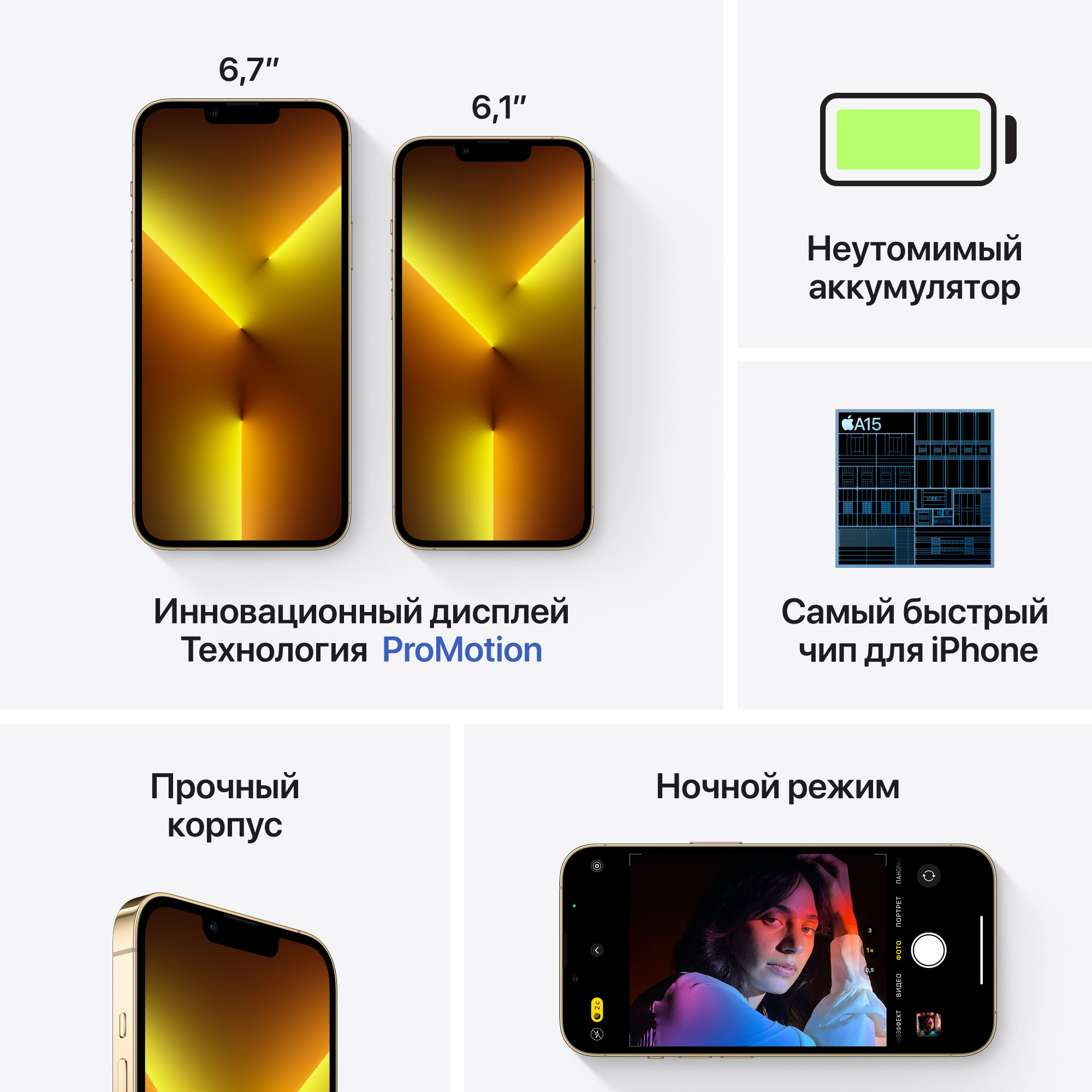 Купить Смартфон Apple MLW33RU/A iPhone 13 Pro 128Gb золотистый моноблок 3G  4G 6.1