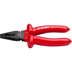 ЗУБР Плоскогубцы "ЭЛЕКТРИК" комбинированные, диэлектрические, высоковольтные до ~1000В, маслобензостойкая рукоятка, 180мм, [2214-1-18_z02]