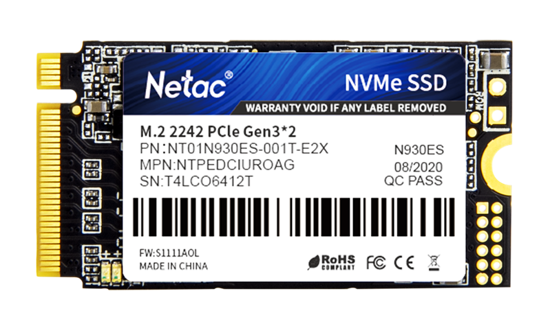 Картинка - Ssd накопитель Netac SSD N930ES PCIe 3 x2 M.2 2242 NVMe 3D NAND 1TB, R/W up to 1650/1500MB/s, 3y wty (NT01N930ES-001T-E2X)