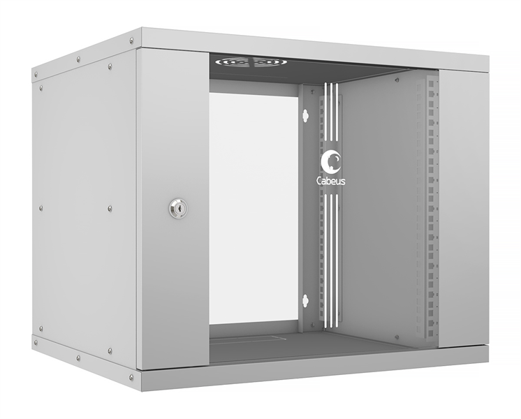 Cabeus WSC-05D-9U55/45 Шкаф телекоммуникационный настенный 19" 9U, серия LIGHT разборный, дверь стекло, цвет серый (WSC-05D-9U55/45)