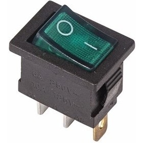 Rexant 36-2153 Выключатель клавишный 250V 6А (3с) ON-OFF зеленый  с подсветкой  Mini