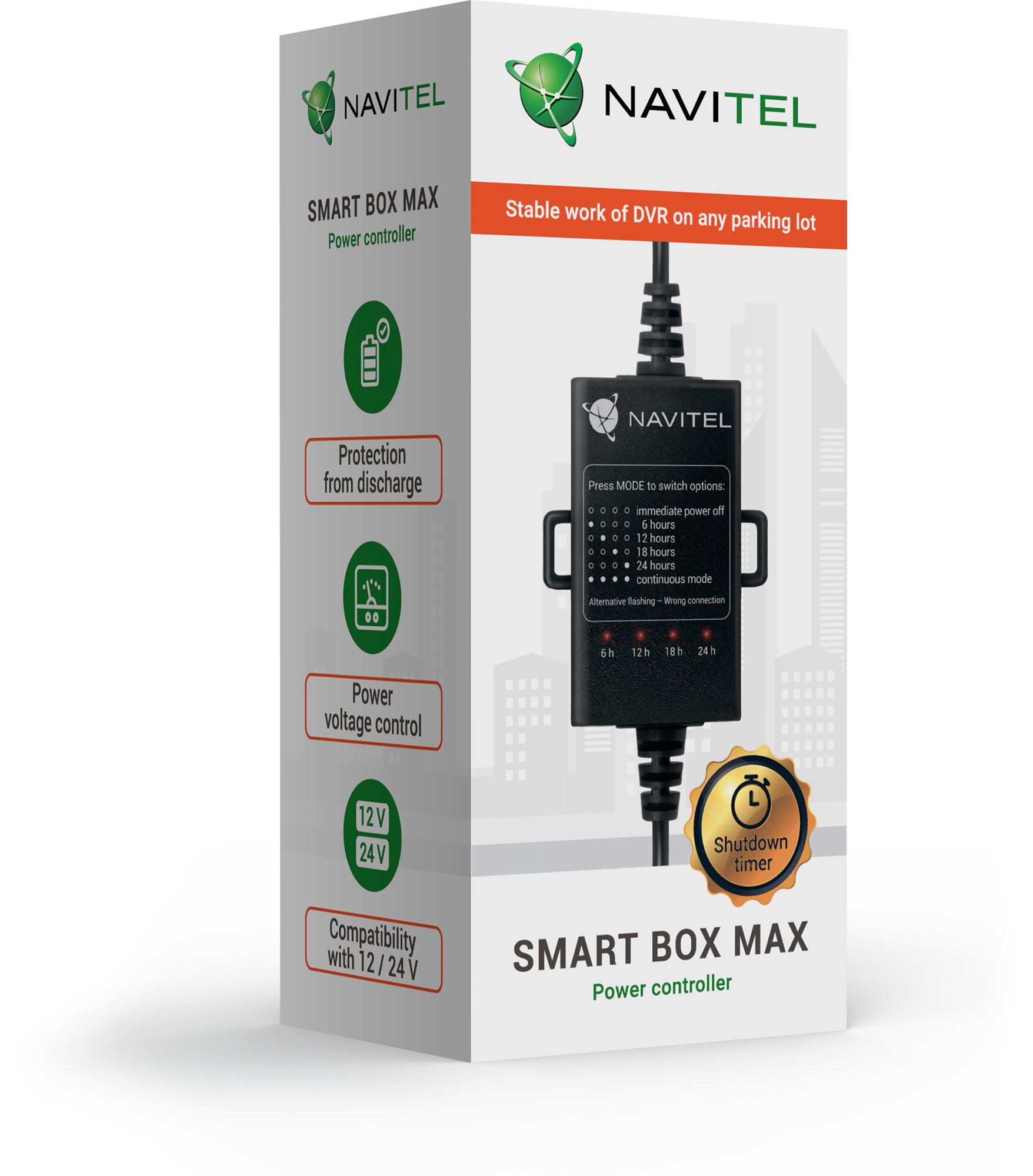 Купить Контроллер питания Navitel Smart Box Max черный 4.5м Вход 1240 В,  выход 5В 2А, защита от разряда аккумулятора, таймер (упак.:1шт) в  интернет-магазине Неватека по выгодной цене с доставкой, характеристики,  фотографии -