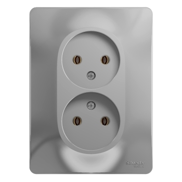 Systeme electric GSL000320 GLOSSA РОЗЕТКА двойная без заземления,16А, в сборе, АЛЮМИНИЙ