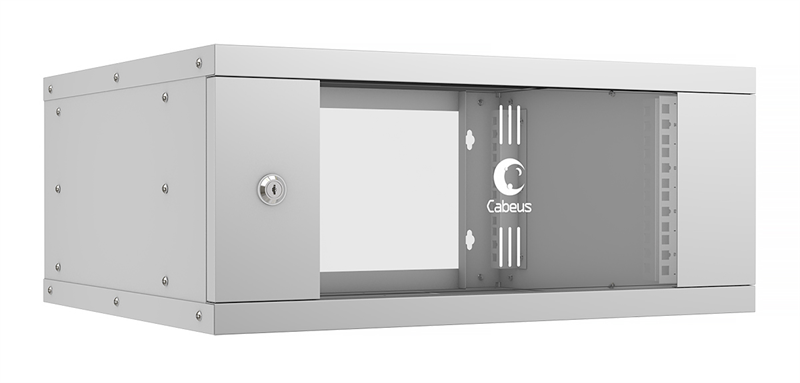 Cabeus WSC-05D-4U55/45 Шкаф телекоммуникационный настенный 19" 4U, серия LIGHT разборный, дверь стекло, цвет серый (WSC-05D-4U55/45)