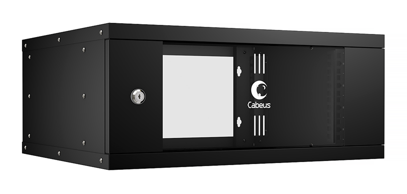 Cabeus WSC-05D-4U55/45-BK Шкаф телекоммуникационный настенный 19" 4U, серия LIGHT разборный, дверь стекло, цвет черный (WSC-05D-4U55/45-BK)