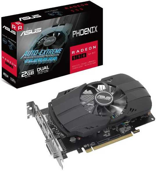 Картинка - Видеокарта Asus PCI-E PH-550-2G AMD Radeon RX 550 2048Mb 64 GDDR5 1183/6000 DVIx1/HDMIx1/DPx1/HDCP Ret