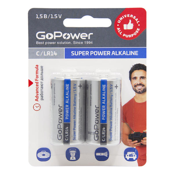 Батарейка GoPower LR14 C BL2 Alkaline 15V 212192 блистер 2 шт Батарейка GoPower LR14 C 00-00017861 383₽