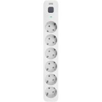 Фильтр-удлинитель PowerCom SP-06W 1.8M, 6 розеток, белый, 16А, 4кВт, 380Дж, защитные шторки, защита от КЗ, перегрузки, ВЧ и импульсных помех, кабель 3x1 мм2, ШхГхВ 338.5х50х40.2 мм, вес 0.48 кг. Powercom SP-06W 1.8M