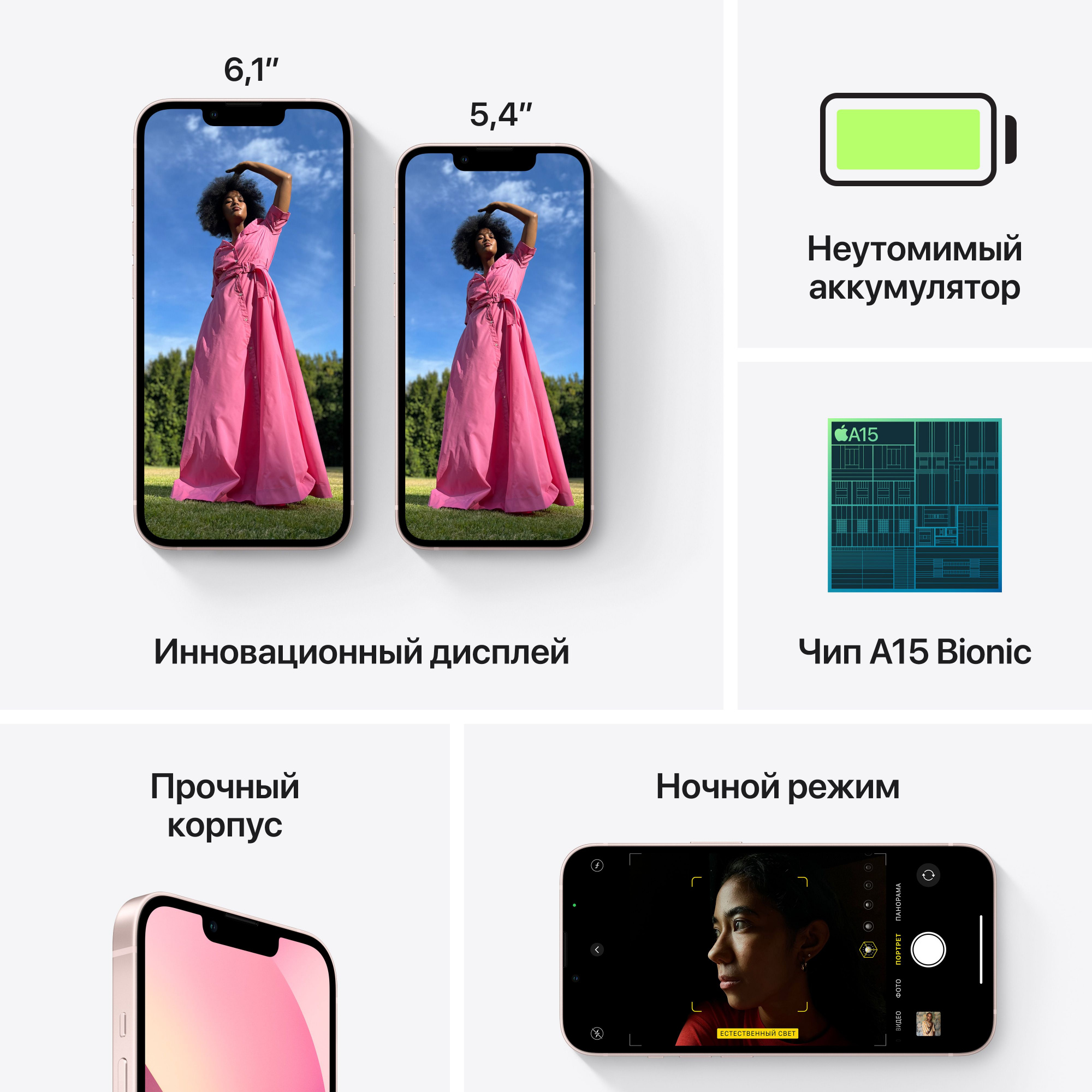 Купить Смартфон Apple A2634 iPhone 13 256Gb розовый моноблок 3G 4G 2Sim  6.1